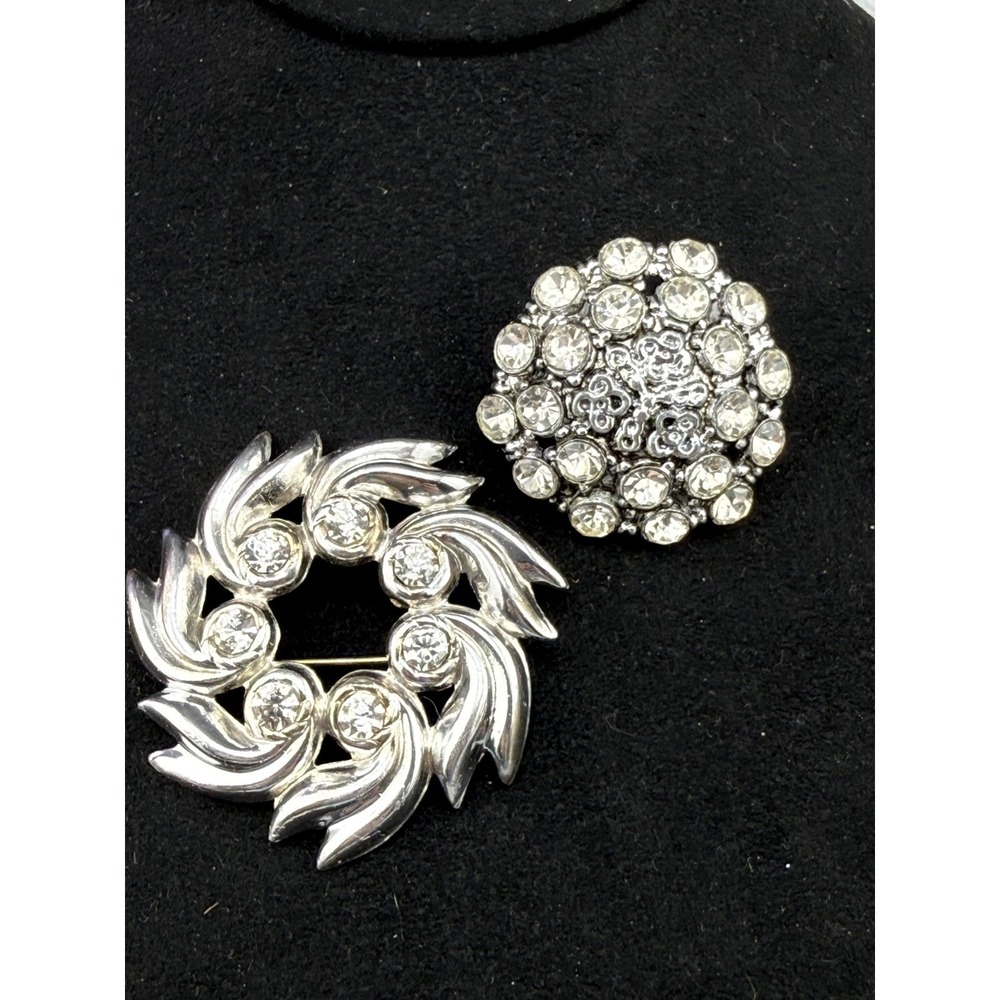 Vintage Rhinestone Dome Wreath Brooch Lot Silver Tone